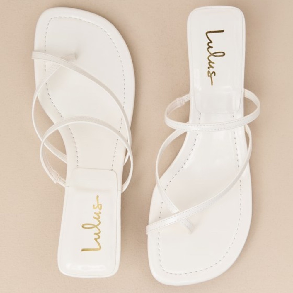 Lulus Gutherie Bone Strappy Kitten Heel Sandals White - Size 8.5